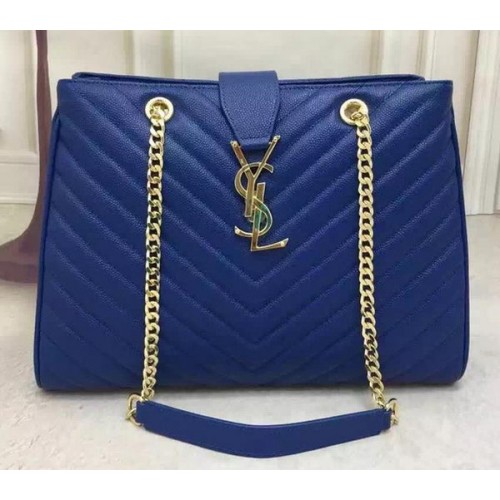Saint Laurent Grand Cabas Cannage Motif Cuir Sac Y26584 Bleu