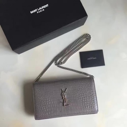 Saint Laurent mini sac à bandoulière en cuir Croco 360458 gris