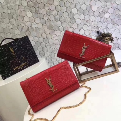 Saint Laurent mini sac à bandoulière en cuir Croco Y2811 rouge