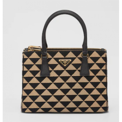 Petit sac en tissu jacquard Prada Galleria 1BA863 Noir&Beige