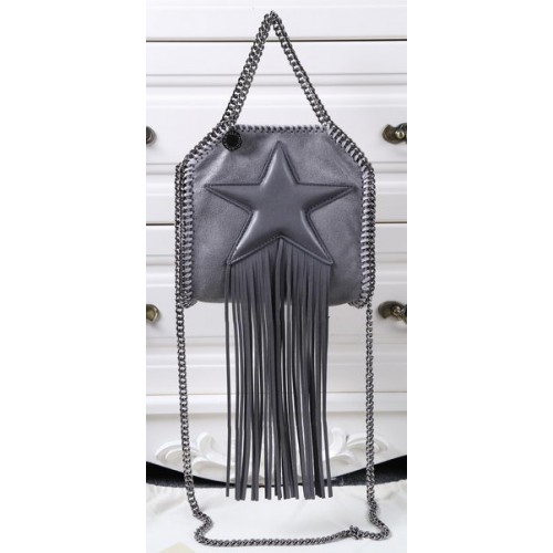 Stella McCartney Mini sac fourre-tout Falabella Star à franges SM8855 Gris foncé