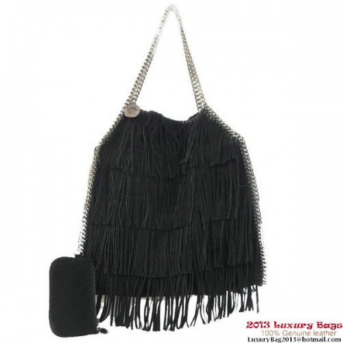 Stella McCartney Falabella Shaggy Tassels Fold Over Tote Bag Noir
