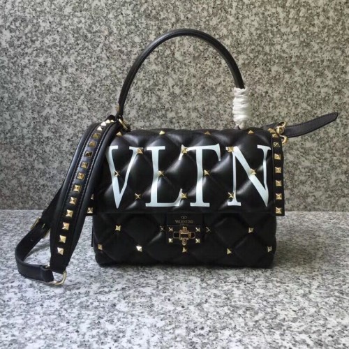 VALENTINO Sac bandoulière en cuir matelassé Candy Rockstud 6020 noir&blanc