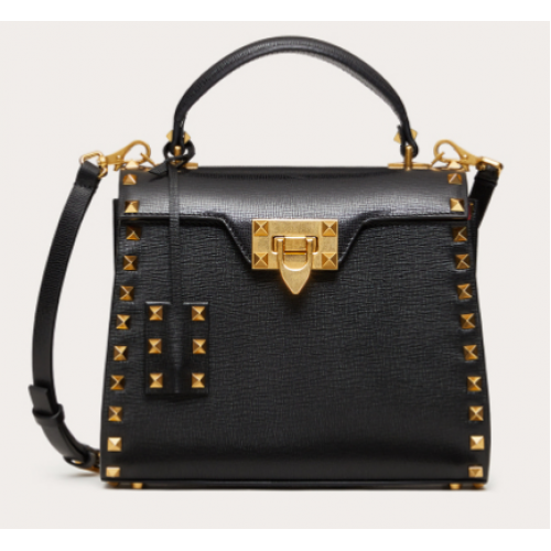 VALENTINO GARAVANI Sac à main Rockstud Alcove en cuir de veau grainé 2B0J71 noir