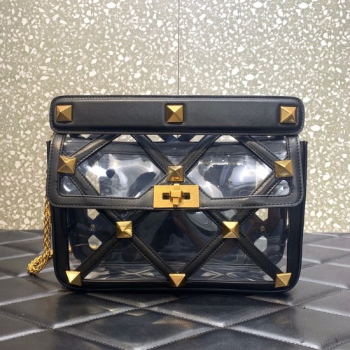 VALENTINO GARAVANI Sac à bandoulière chaîne en cuir de mouton souple Roman Stud WW2B0I60B noir