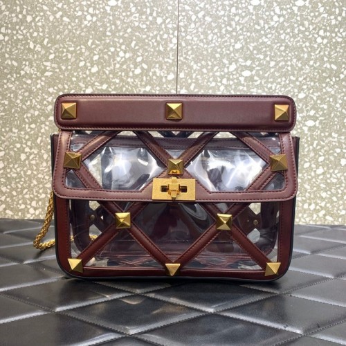 VALENTINO GARAVANI Sac à bandoulière chaîne en cuir de mouton souple Roman Stud WW2B0I60B marron