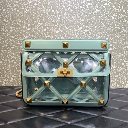 VALENTINO GARAVANI Roman Stud en cuir de mouton souple sac à bandoulière chaîne WW2B0I60B bleu clair