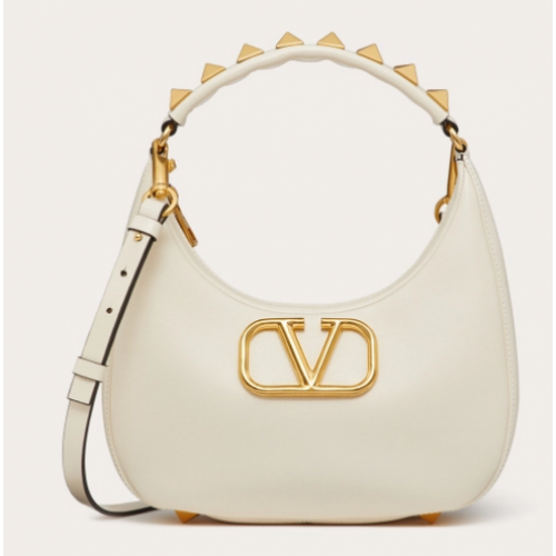 VALENTINO GARAVANI STUD SIGN Sac hobo en cuir de veau 1W2B0K69 blanc