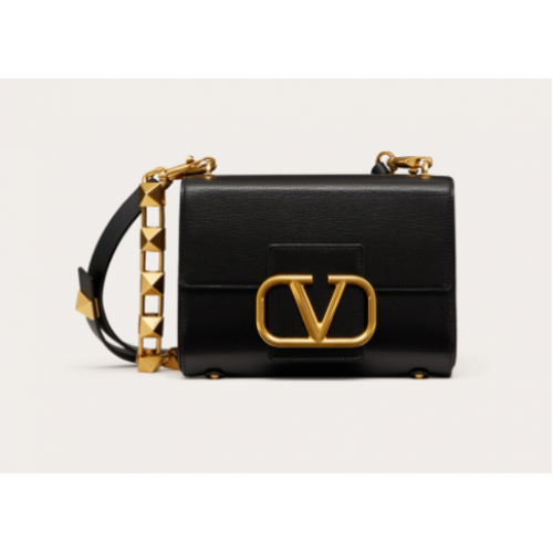 VALENTINO GARAVANI Sac à bandoulière en cuir de veau grainé Stud Sign V0196 noir
