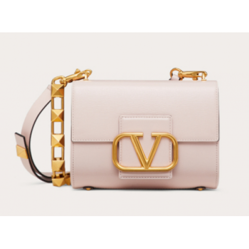 VALENTINO GARAVANI Sac à bandoulière en cuir de veau grainé Stud Sign V0196 rose