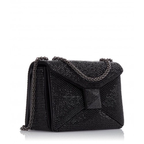 VALENTINO ONE STUD Petit sac à bandoulière brodé de strass 1W0B0L NOIR