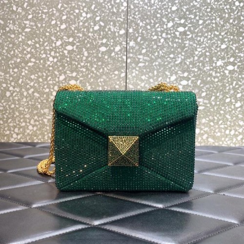 VALENTINO ONE STUD Petit sac à bandoulière brodé de strass 1W0B0L VERT