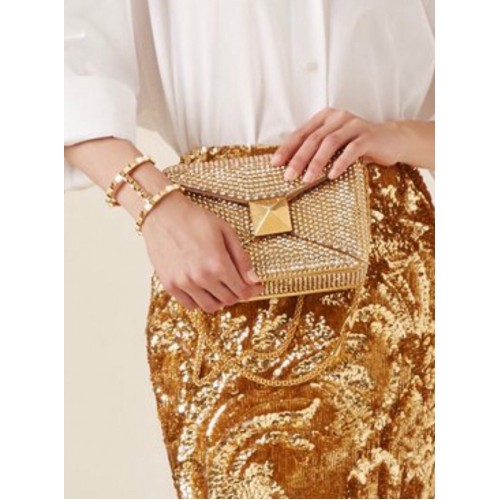 VALENTINO ONE STUD Petit sac à bandoulière brodé de strass 1W0B0L JAUNE