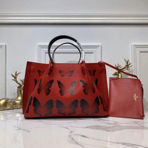 VALENTINO Sac en cuir d'origine Embossage papillon V0099F Rouge