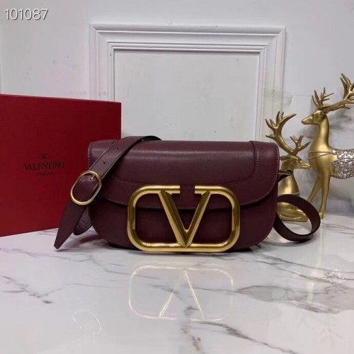 VALENTINO Sac bandoulière en cuir d'origine V0030 Bordeaux