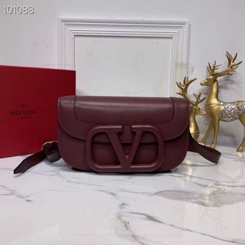 VALENTINO Sac bandoulière en cuir d'origine V0030A Bordeaux