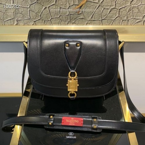 VALENTINO Sac à bandoulière en cuir d'origine V0070 noir