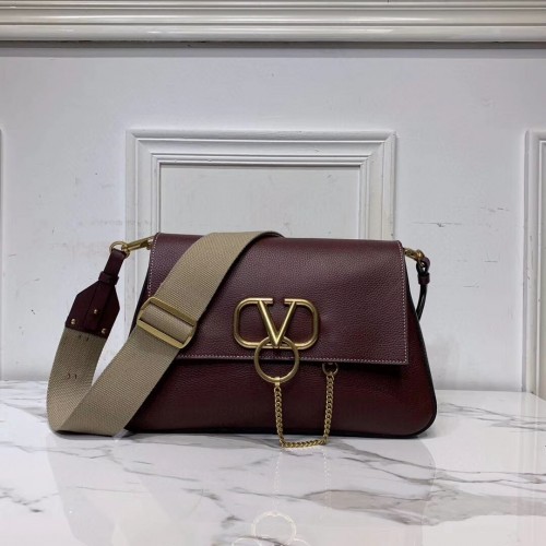 VALENTINO Sac bandoulière en cuir d'origine V0888 Bordeaux