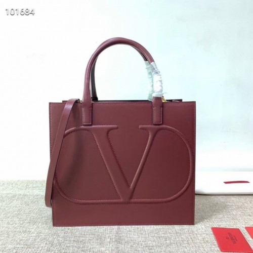 VALENTINO Cabas en cuir d'origine V2021 rouge sang de boeuf