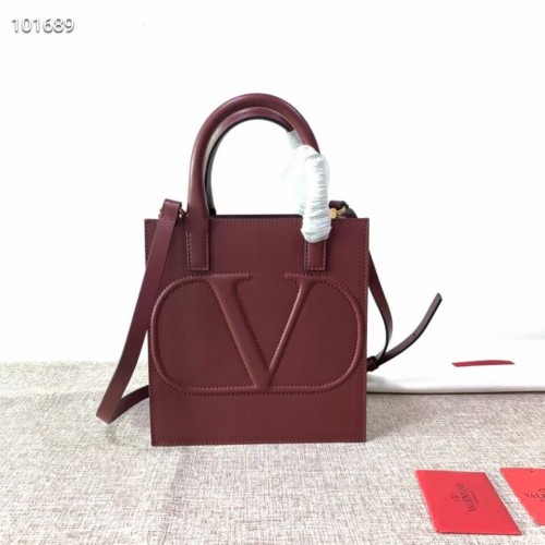 VALENTINO Cabas en cuir d'origine V2022 rouge sang de boeuf