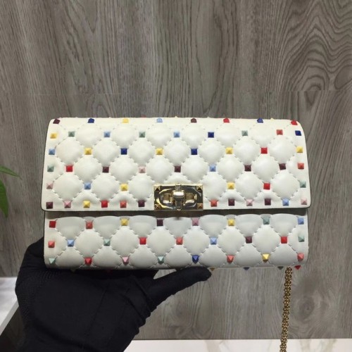VALENTINO Pochette matelassée Rockstud Spike 72610 blanc