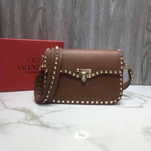 VALENTINO Besace en cuir grainé Rockstud 0936B marron