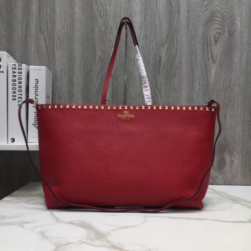 VALENTINO Rockstud shopper en cuir grainé 93316 rouge
