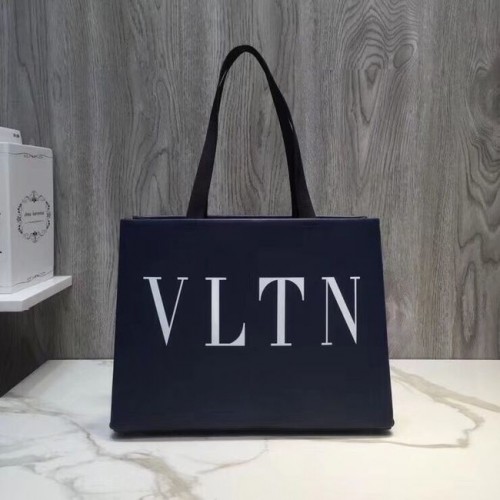VALENTINO Sac cabas Rockstud en cuir grainé V2052 bleu foncé