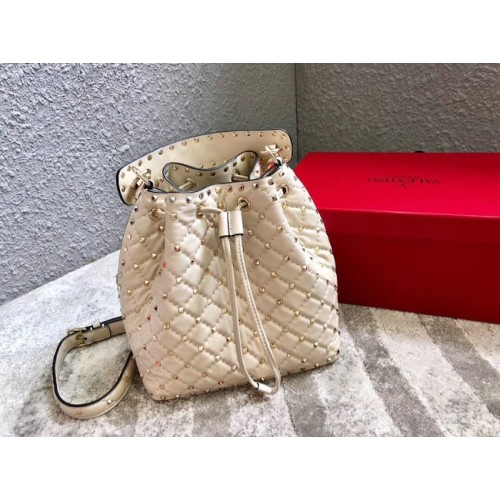VALENTINO Sac seau en cuir Rockstud 0059L blanc cassé