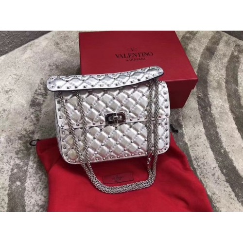 VALENTINO Rockstud sac à bandoulière moyen en cuir 0123 argent