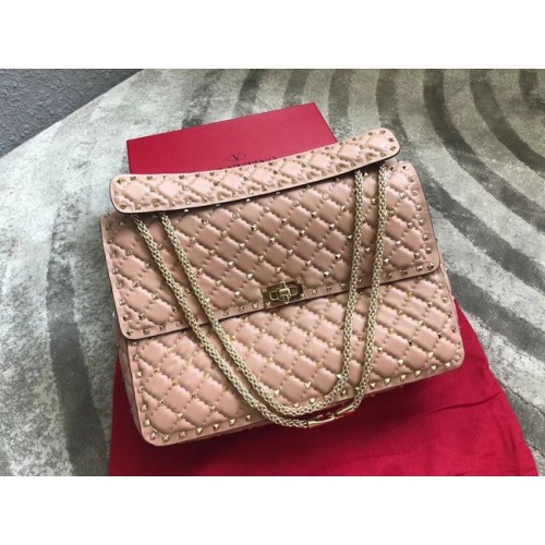 VALENTINO Grand sac à bandoulière en cuir matelassé Spike 0027 rose
