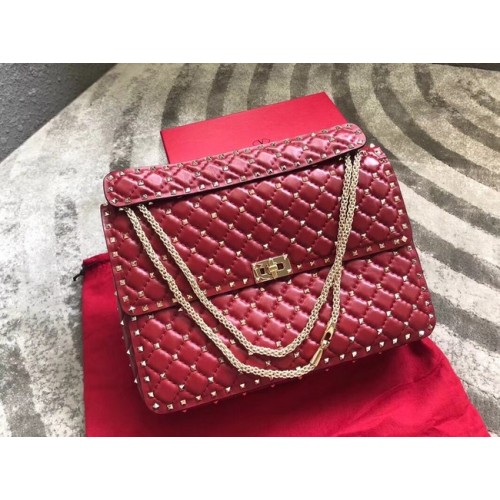 VALENTINO Grand sac à bandoulière Spike en cuir matelassé 0027 rouge