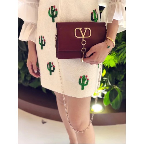 VALENTINO VLOCK Sac à bandoulière en cuir d'origine 0910 Bordeaux