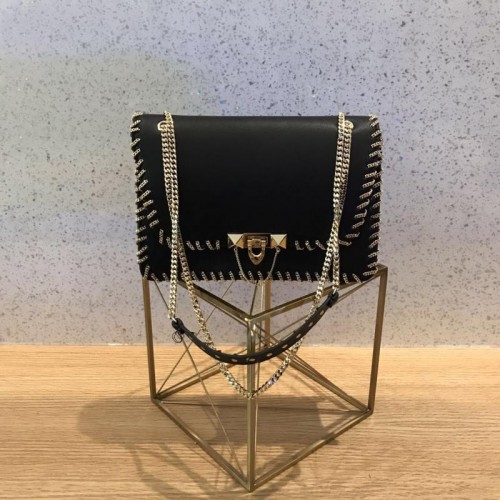 VALENTINO Sac en Cuir Noir 2046 Chaîne en Or