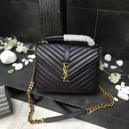 YSL Classic Monogramme Sac à rabat en cuir noir Y392737 Or