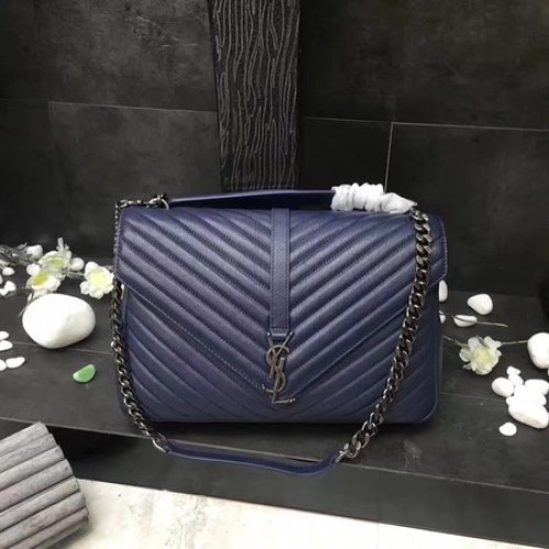 YSL Classic Monogramme Sac à rabat en cuir bleu Y392738 Argent