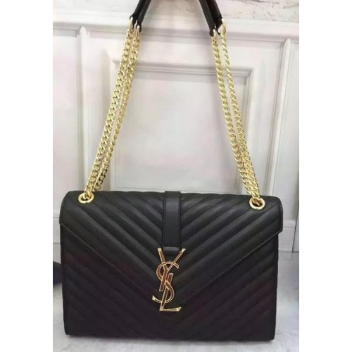YSL Classic Monogramme Flap Bag Cuir de veau Y26588 Noir