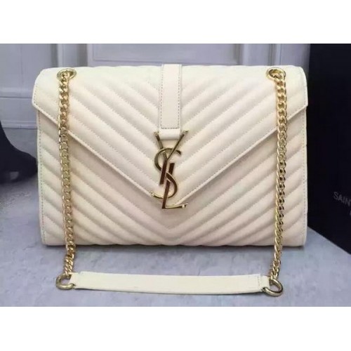 YSL Classic Monogramme Flap Bag Cuir de veau Y26588 Blanc