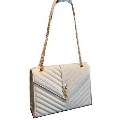 YSL Classic Monogramme Flap Bag Cannage Pattern 311224 Blanc
