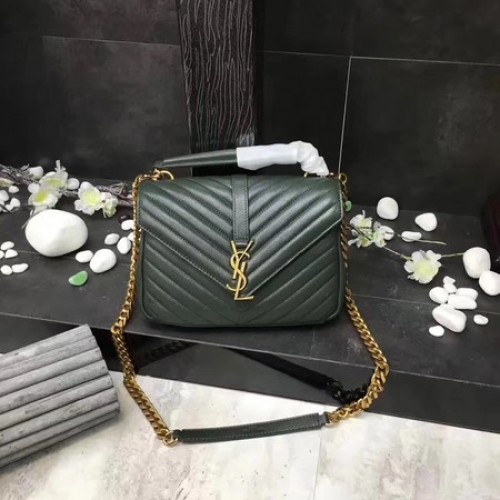 YSL Classic Monogramme Sac à rabat en cuir vert Y392737 Doré