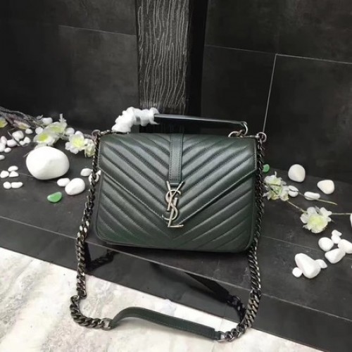YSL Classic Monogramme Sac à rabat en cuir vert Y392737 Argent