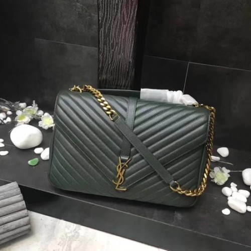 YSL Classic Monogramme Sac à rabat en cuir vert Y392738 Doré