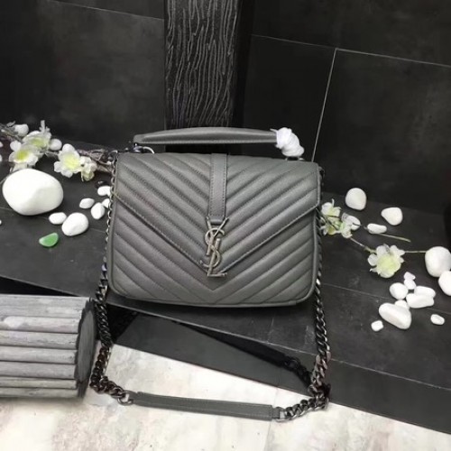 YSL Classic Monogramme Sac à rabat en cuir gris Y392737 Argent