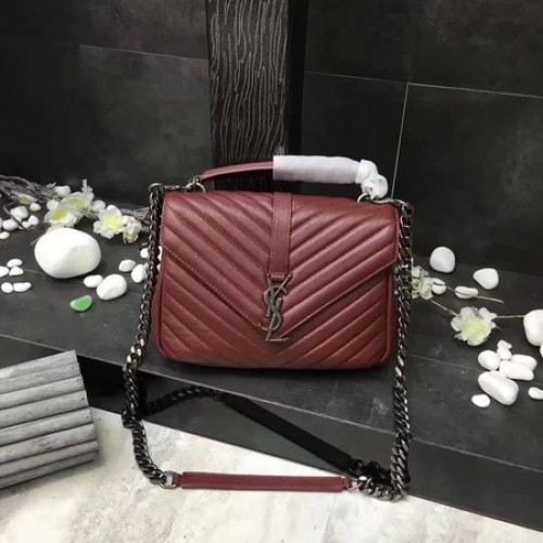 YSL Classic Monogramme Sac à rabat en cuir rouge Y392737 Argent