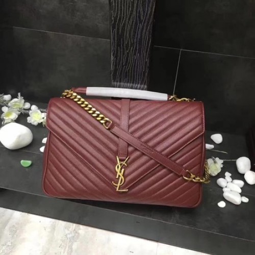 YSL Classic Monogramme Sac à rabat en cuir rouge Y392738 Doré