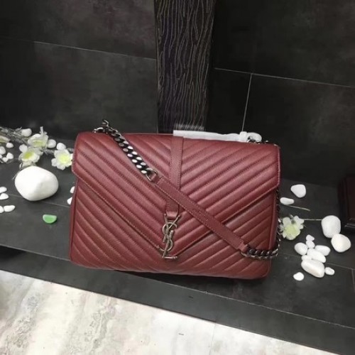 YSL Classic Monogramme Sac à rabat en cuir rouge Y392738 Argent