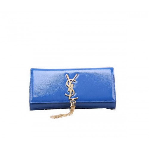 YSL Classic Monogramme Tassel Pochette en cuir verni Y8908 Bleu