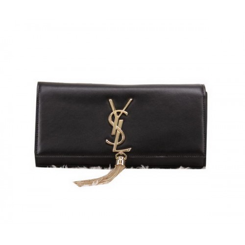 YSL Classic Monogramme Tassel Pochette en cuir lisse Y8908 Noir