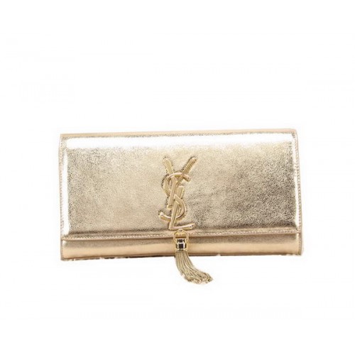 YSL Classic Monogramme Tassel Pochette en cuir lisse Y8908 Or