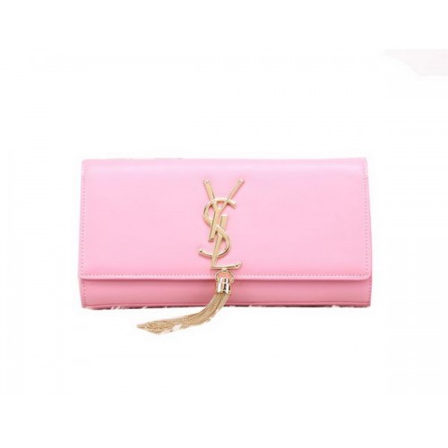 YSL Classic Monogramme Tassel Pochette en cuir lisse Y8908 Rose